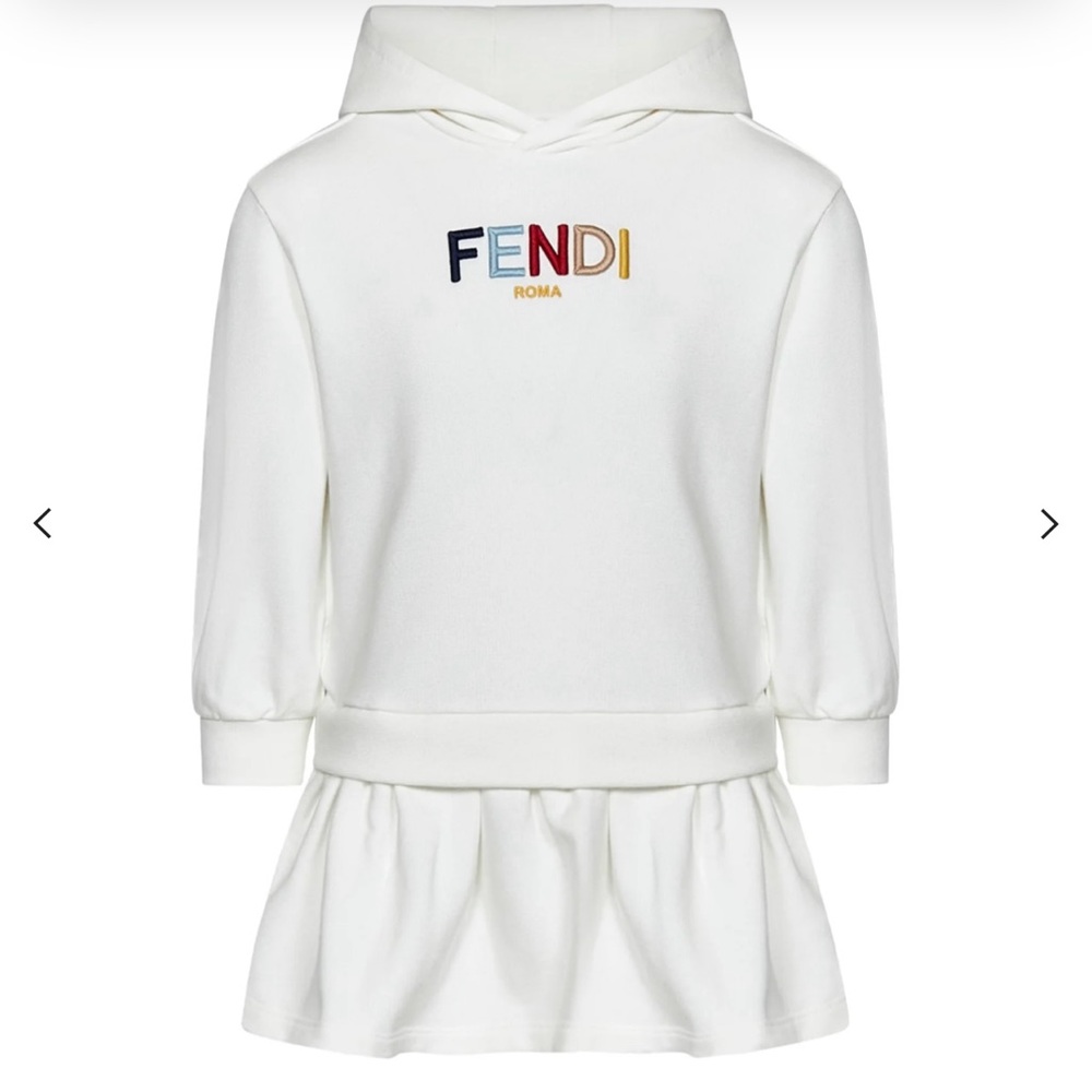 Fendi Kids Cream Hoodie Dress with Multicolor Logo